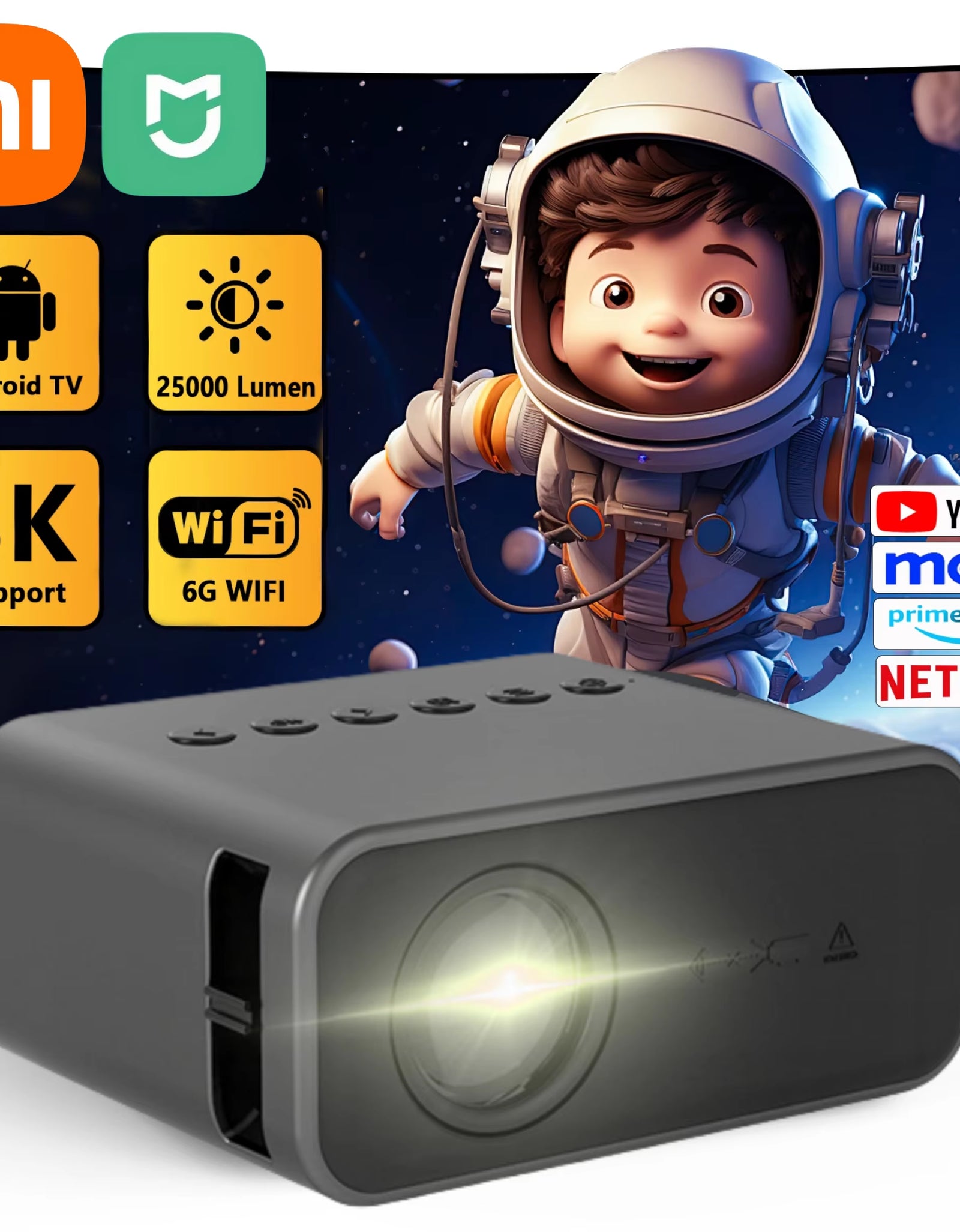 Xiaomi Mini Projector Portable Home Projector 8K HD Projector Indoor Entertainment Bedroom Game Theater Children'S Projector